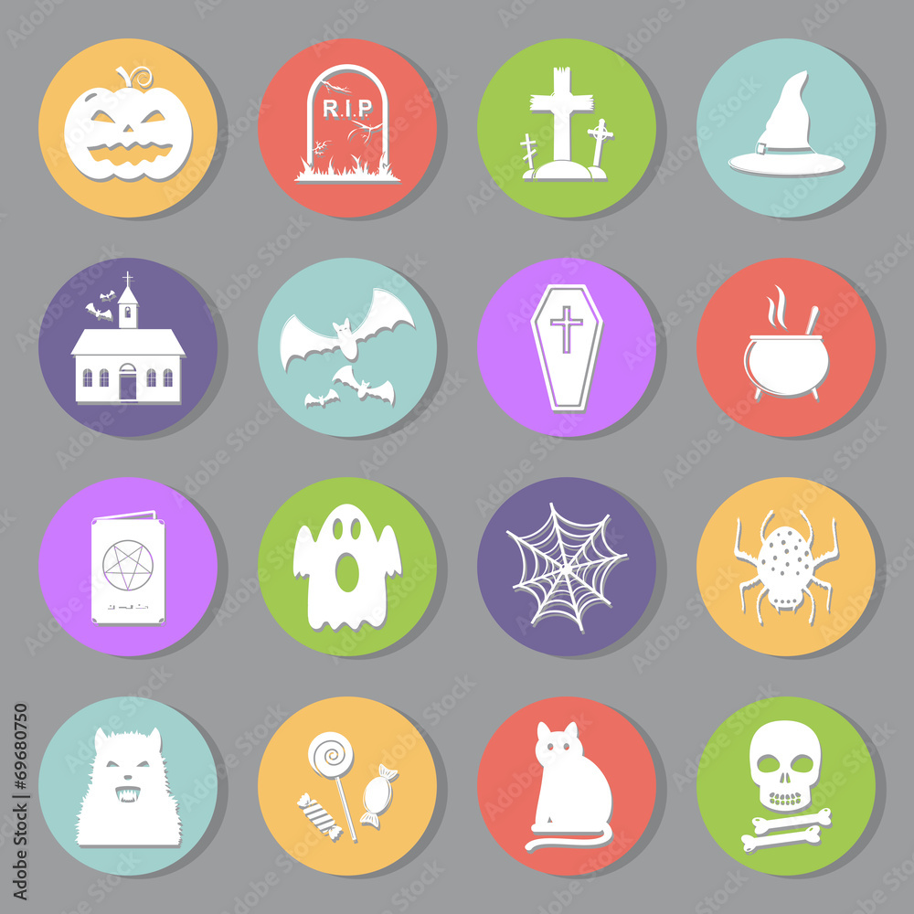 Halloween icons set, flat design vector