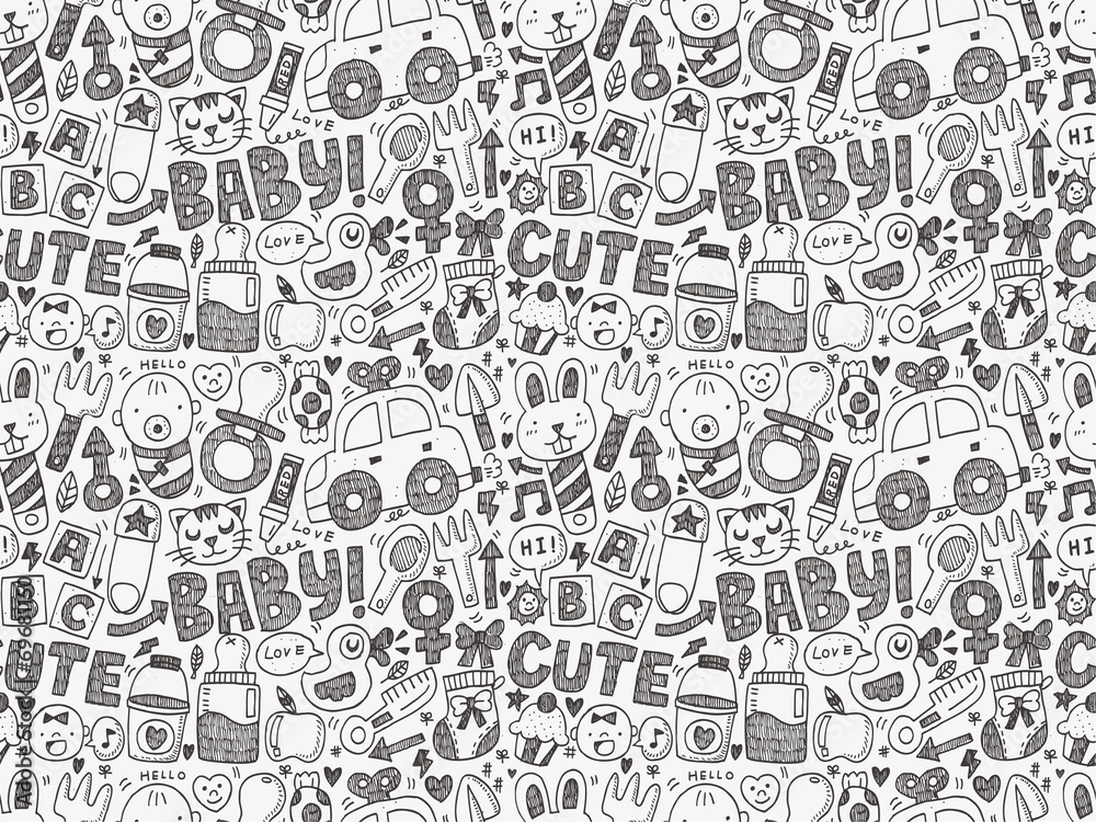 seamless doodle baby pattern