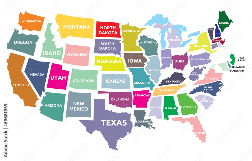 USA map with states - obrazy, fototapety, plakaty 