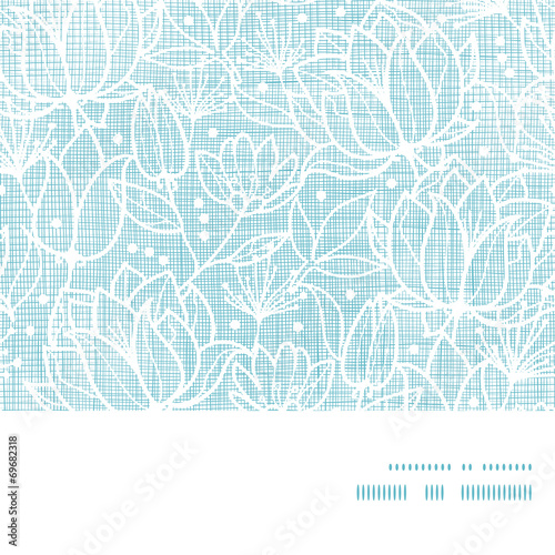 Blue lace flowers textile horizontal frame seamless pattern