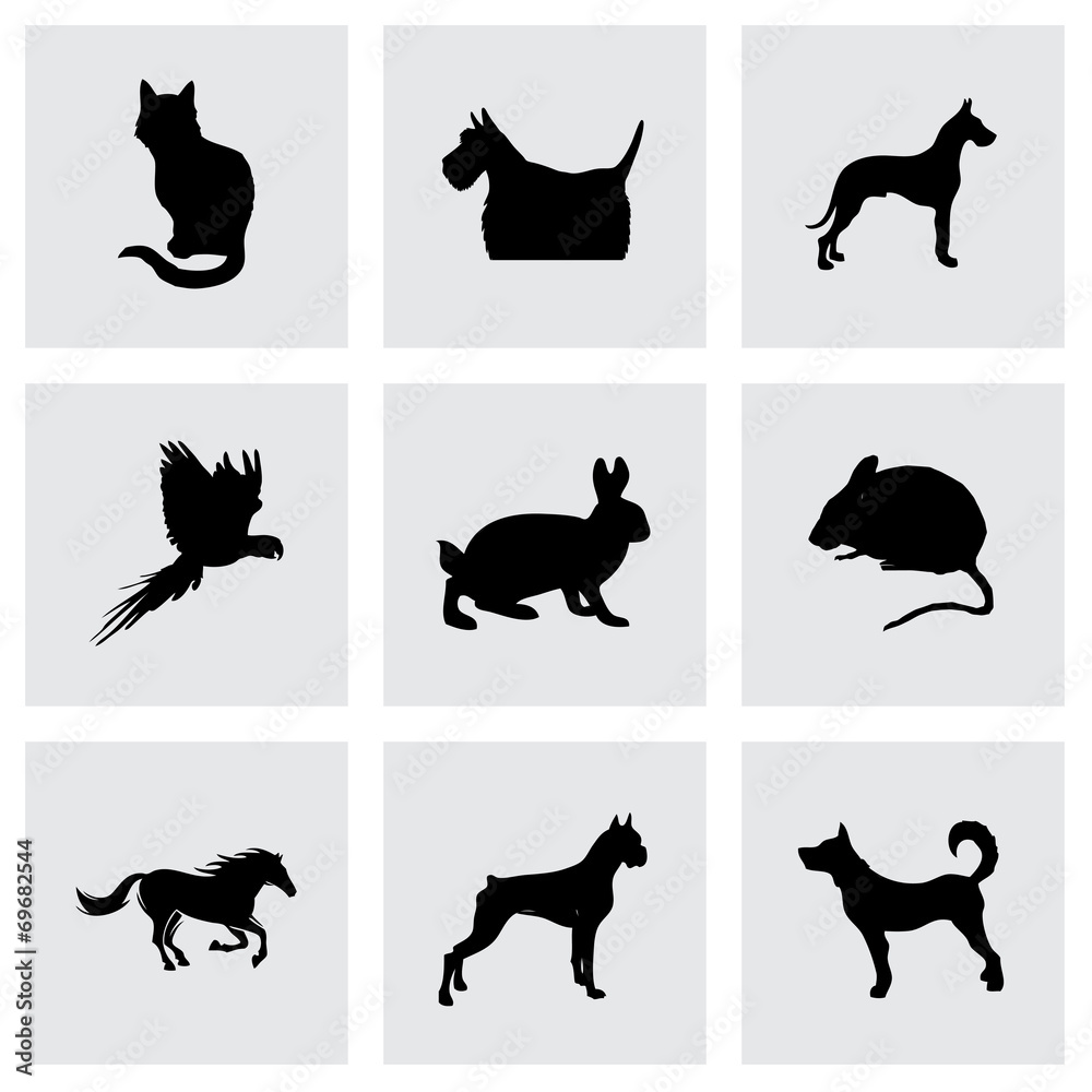 Vector black pet icons set