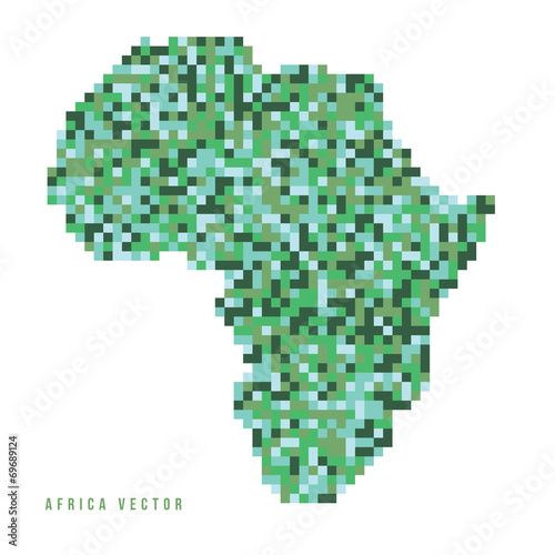 A vector outline of the continent of Africa in a pixel art style
