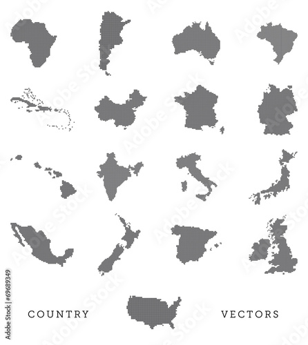 A vector set of various countries in a pixel art style