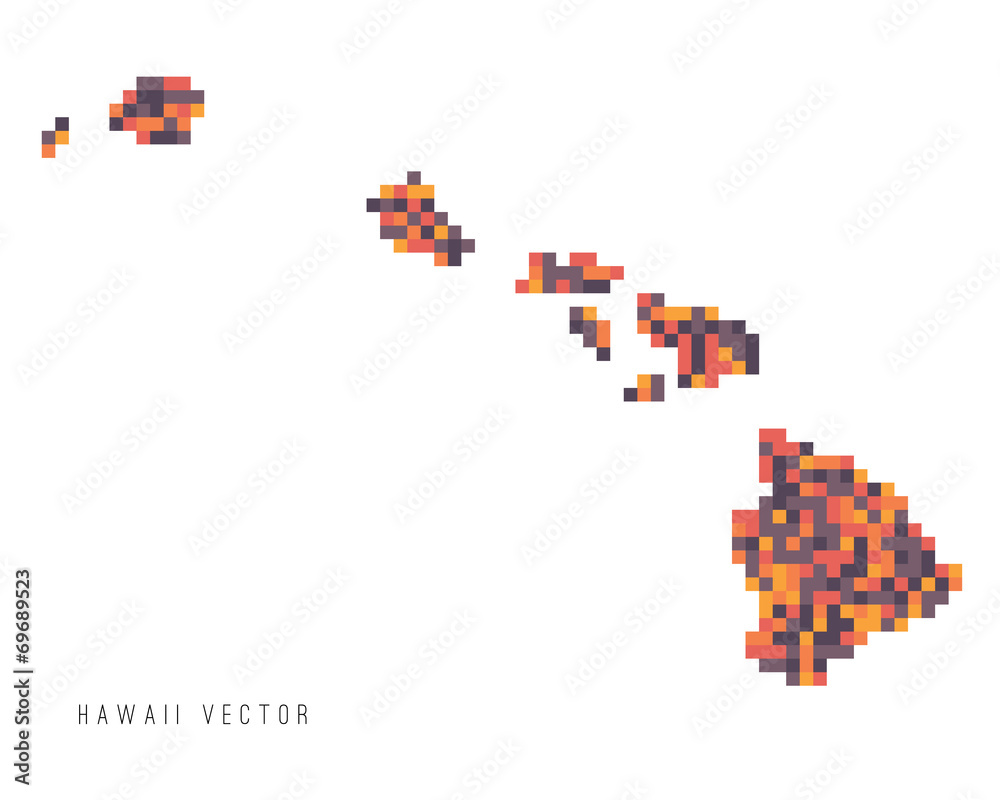 A vector outline of Hawaii in a pixel art style