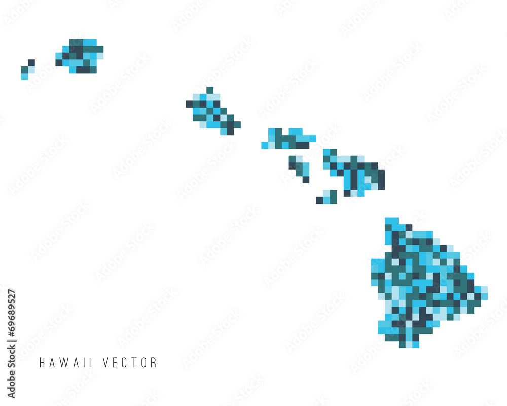 A vector outline of Hawaii in a pixel art style A vector outline of Hawaii in a pixel art style