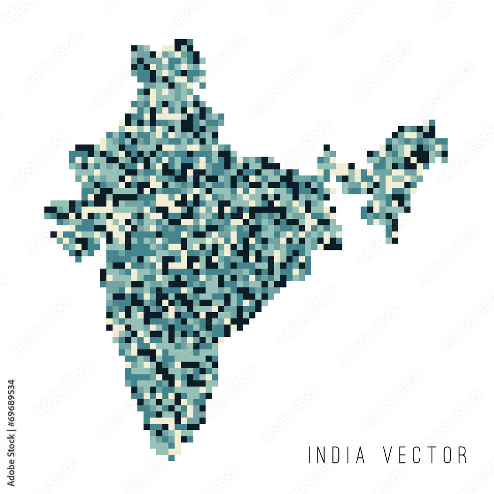 A vector outline of India in a pixel art style