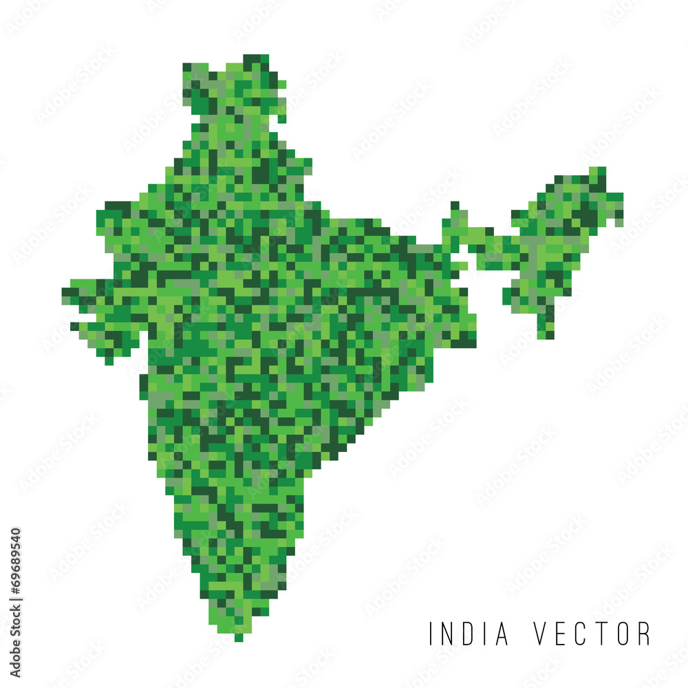 A vector outline of India in a pixel art style A vector outline of India in a pixel art style