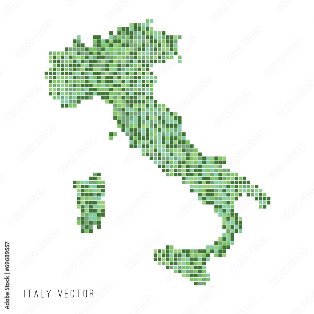 A vector outline of Italy in a pixel art style