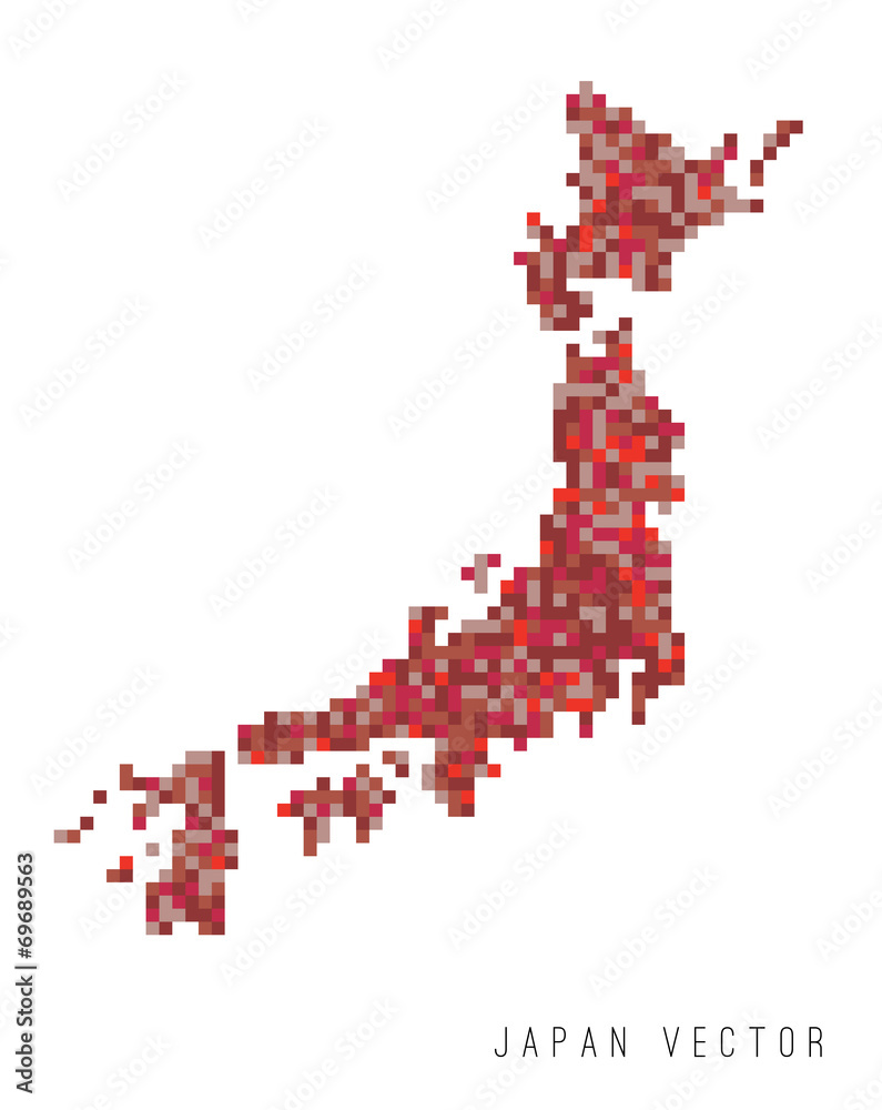 A vector outline of Japan in a pixel art style