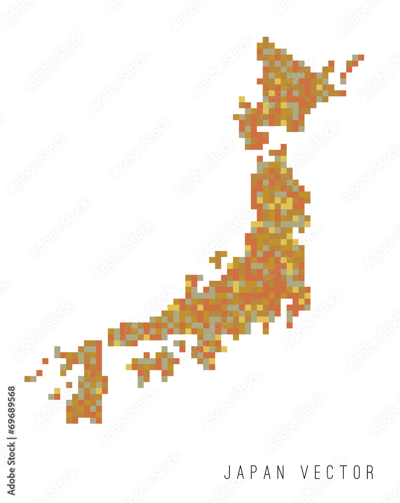 Obraz premium A vector outline of Japan in a pixel art style
