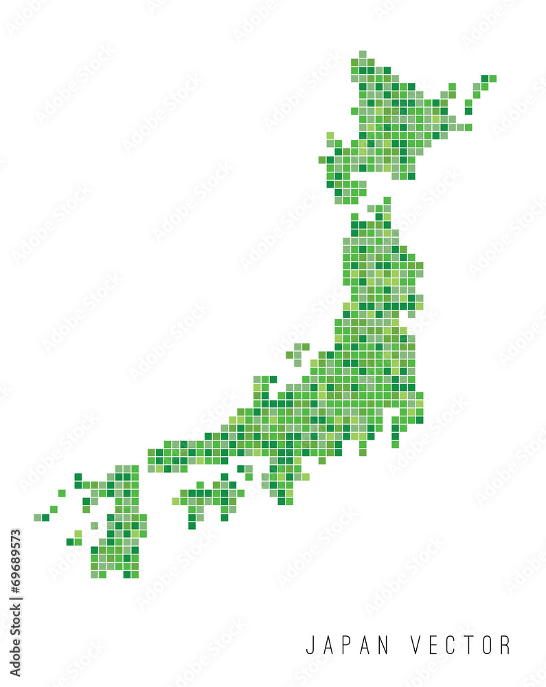 A vector outline of Japan in a pixel art style
