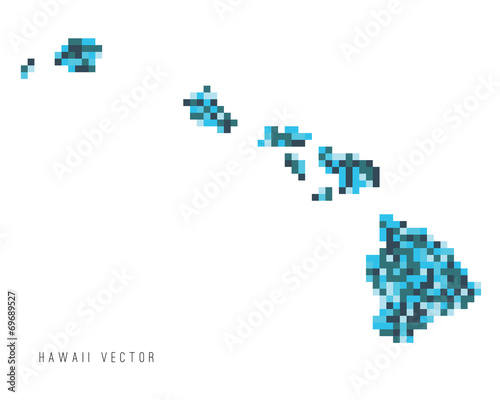 A vector outline of Hawaii in a pixel art style
