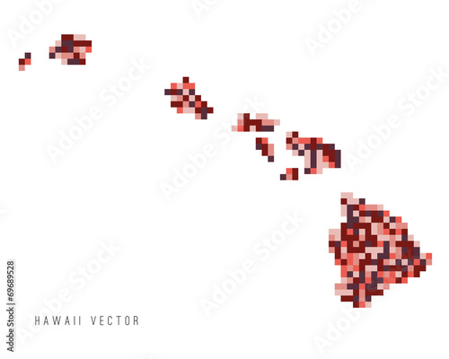 A vector outline of Hawaii in a pixel art style
