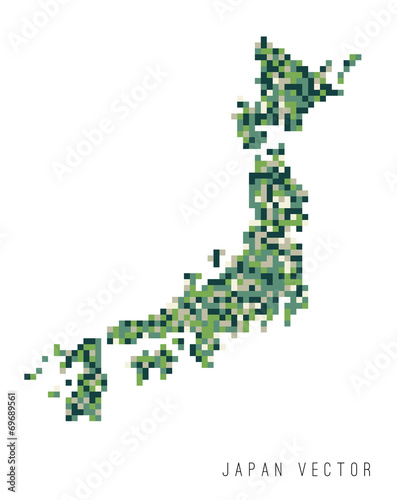 A vector outline of Japan in a pixel art style