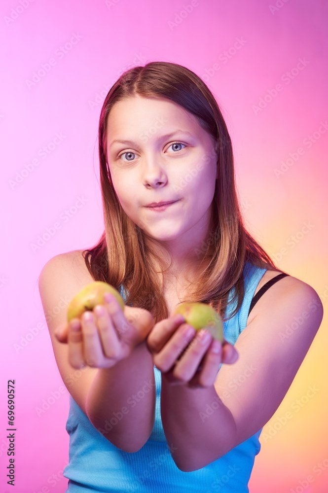 Beautiful teen girl with apples in her hands Beautiful teen girl with apples in her hands