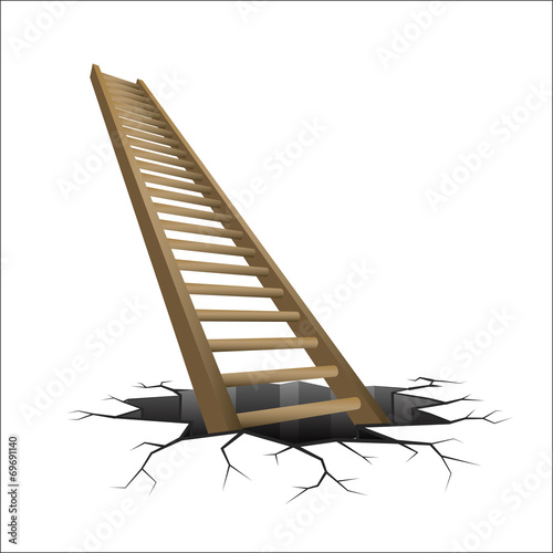 wooden ladder rising from cracked ground