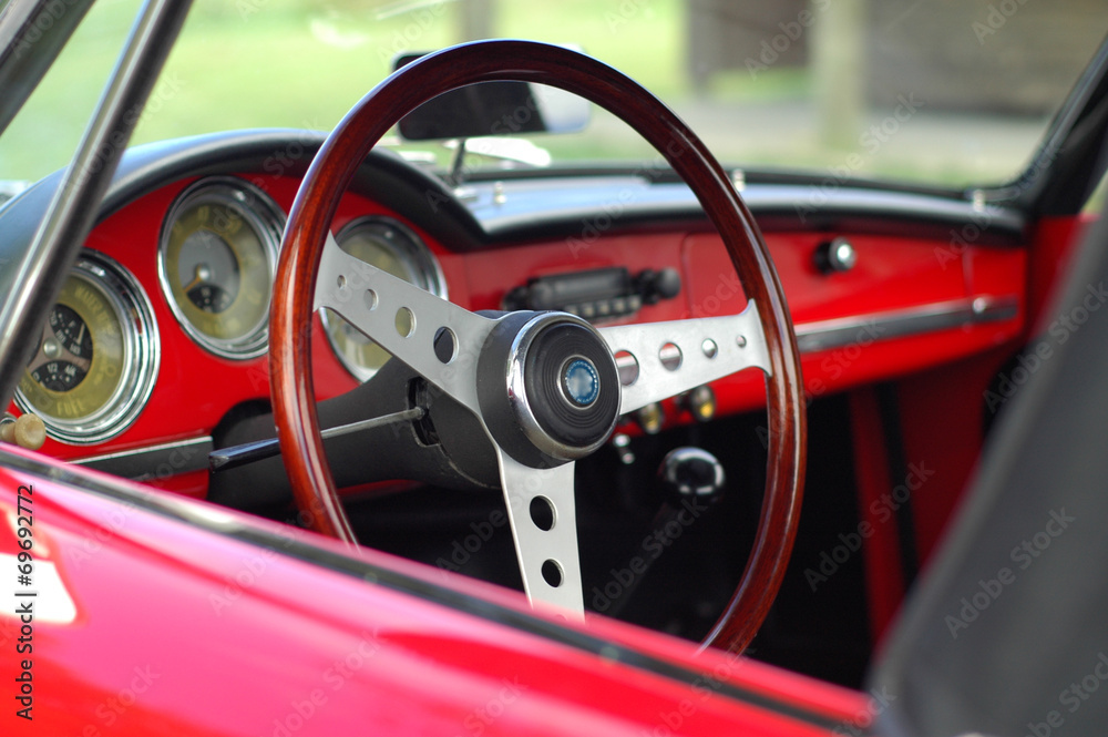 Cockpit of classic sport car