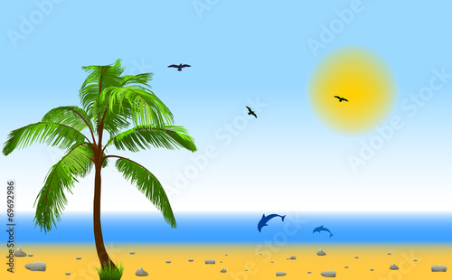 Sea and coconut palm. Vector