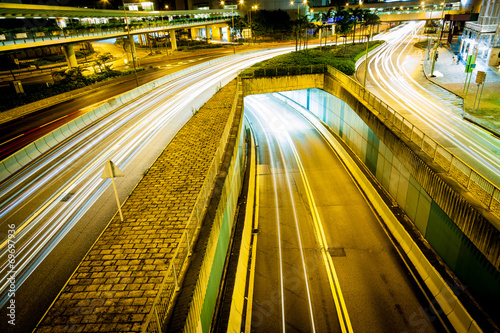 Photography the light trails on the street in hongkong