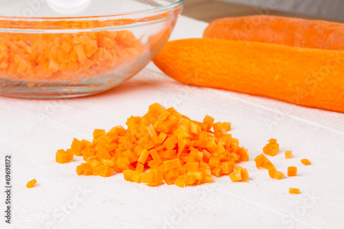 Obraz na płótnie Finely diced fresh carrots