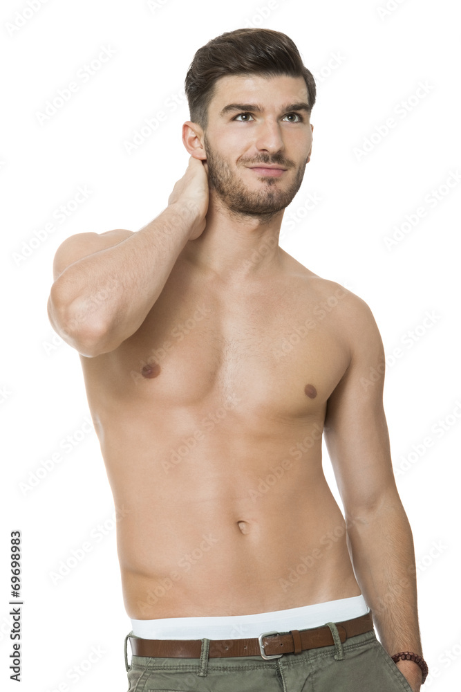Handsome shirtless naked young man
