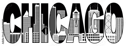 Chicago City Skyline Black and White Text Vector Illustration