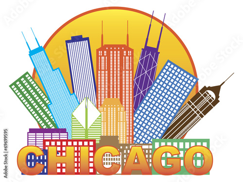 Chicago City Skyline Color in Circle Vector Illustration