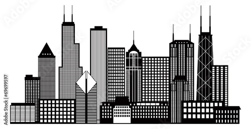 Chicago City Skyline Black and White Vector Illustration