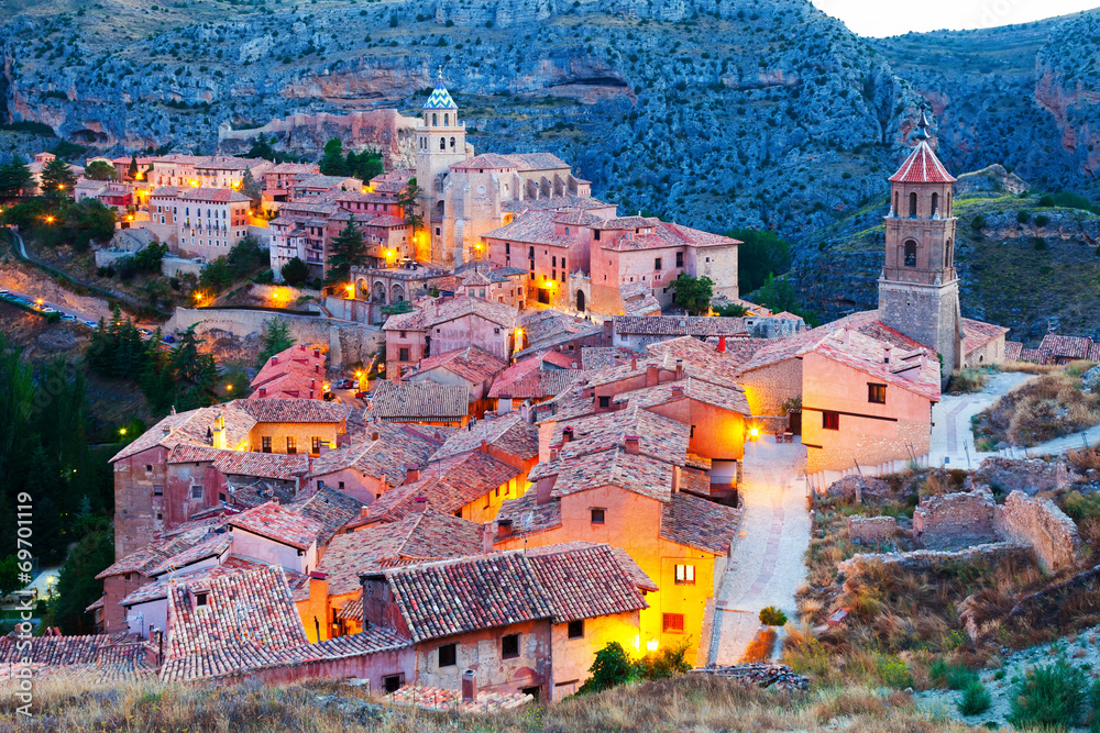  spanish  town in evening. Albarracin