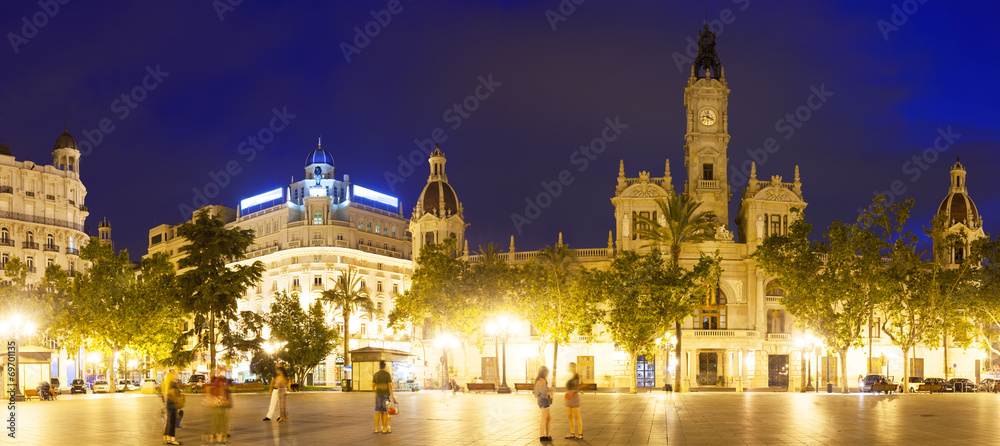 Panoramic view of city hall at Placa del Ajuntament. Valencia