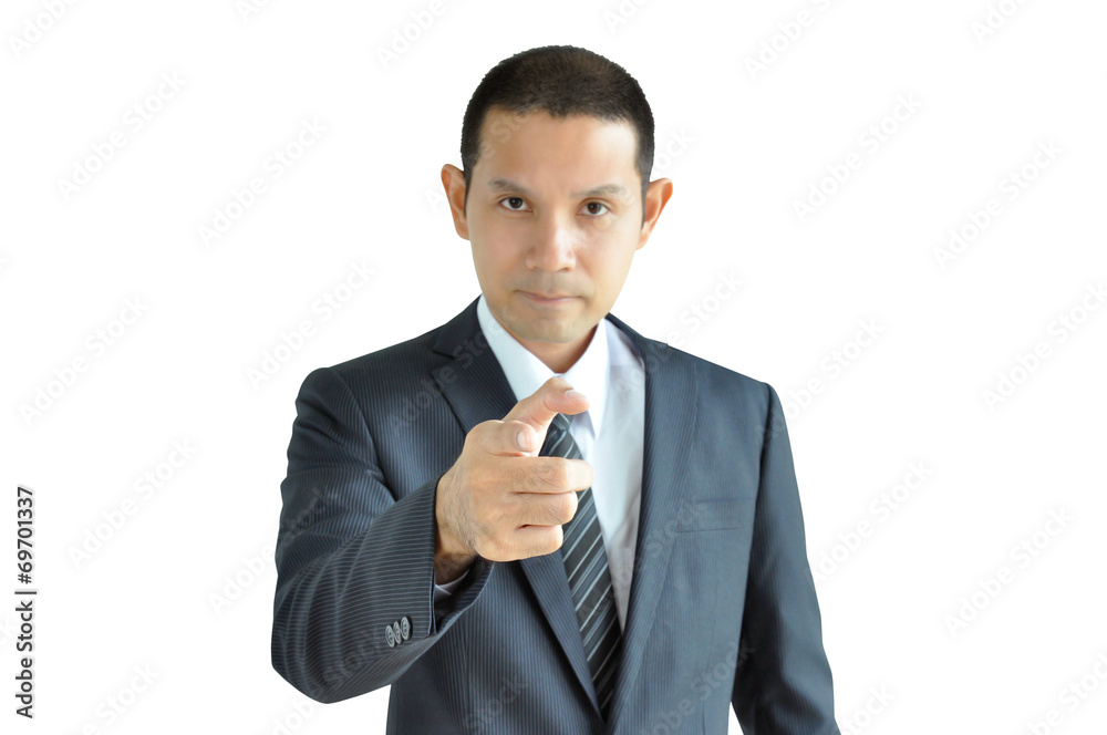 Asian businessman pointing finger at you with serious face