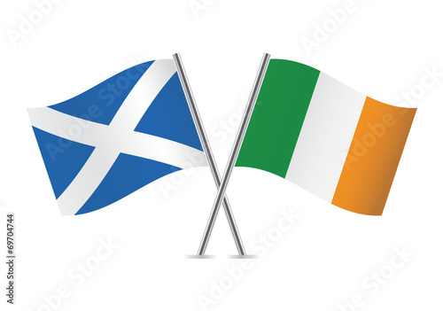 Scottish and Irish flags. Vector illustration.