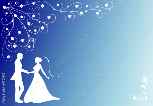 Wedding couple with flowers blue