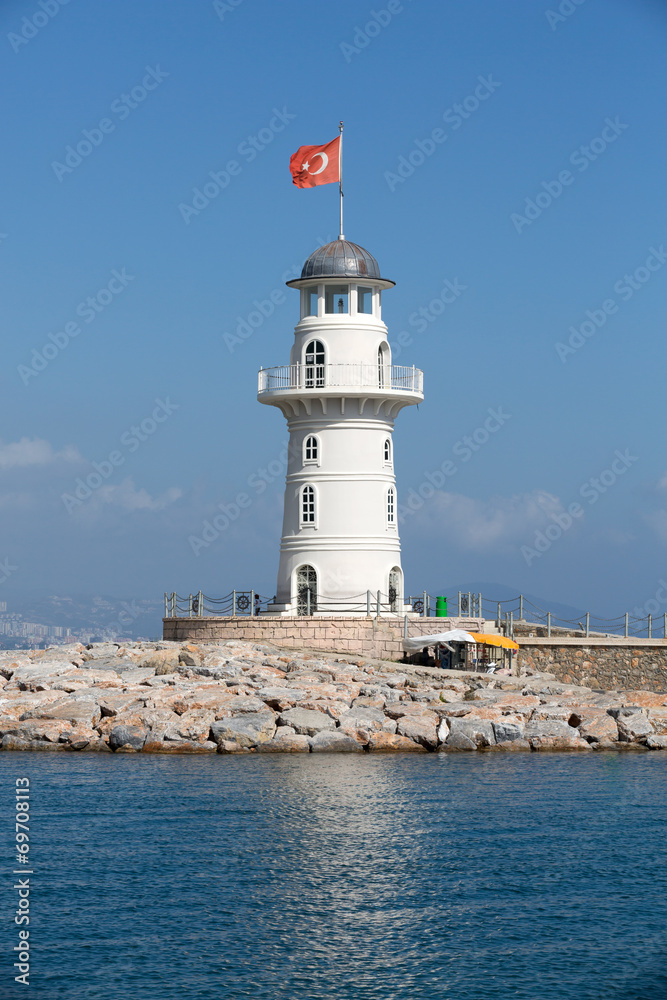 Lighthouse in the port of Alanya, Turkey.