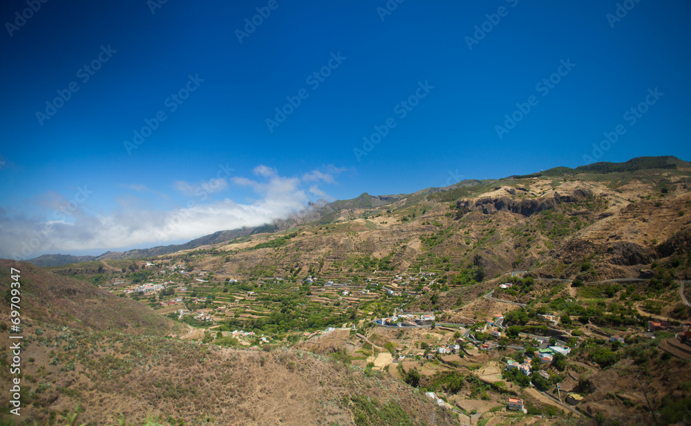 Gran Canaria, aerial view over sttep inland valley