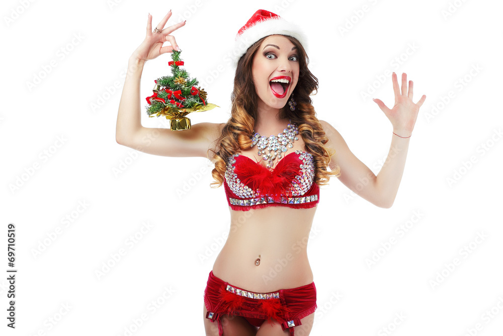 Lively Jolly Snow Maiden with Christmas Tree as a Gift Lively Jolly Snow Maiden with Christmas Tree as a Gift