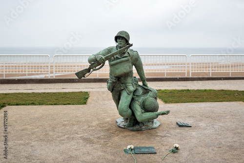 Soldier statue memorial. Omaha beach, France.