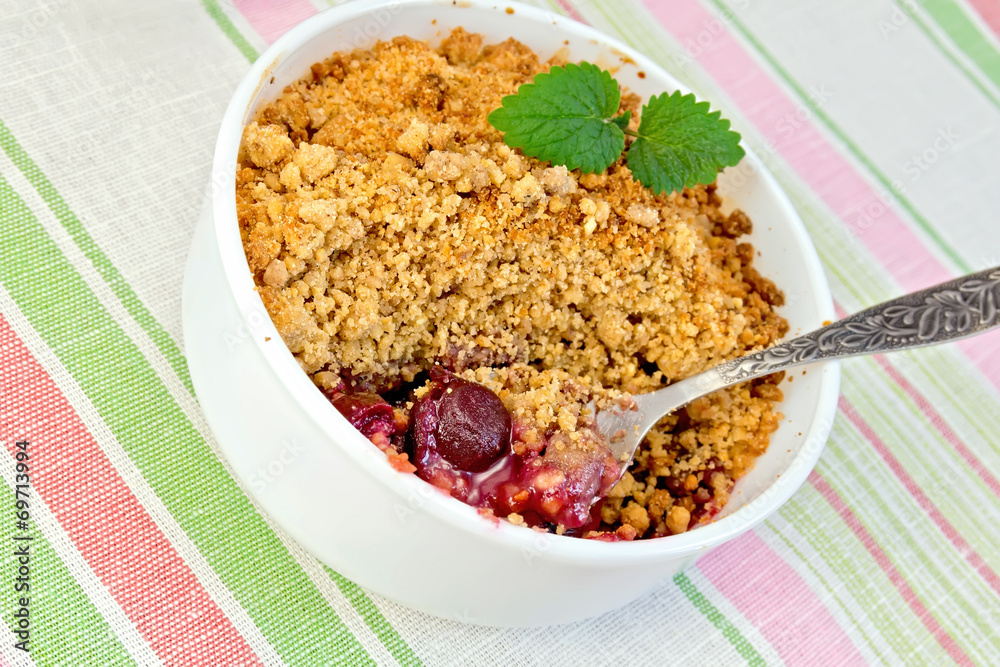 Crumble cherry on napkin Crumble cherry on napkin