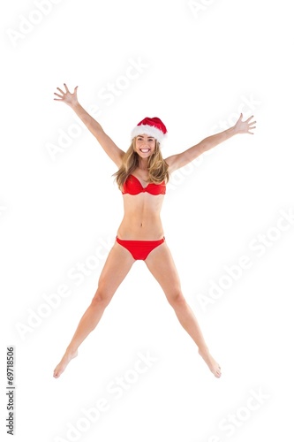 Festive fit blonde in red bikini