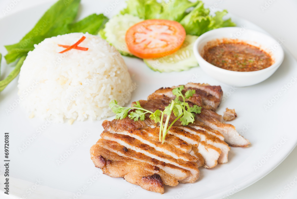 Grilled pork with garlic fried rice.