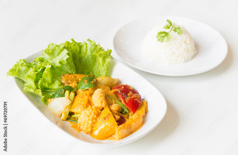 Stir fried squid with salted egg yolk.