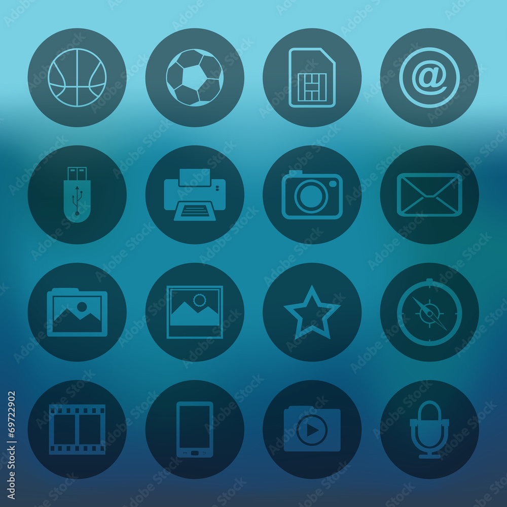Blue background with circle mobile phone icons set Blue background with circle mobile phone icons set