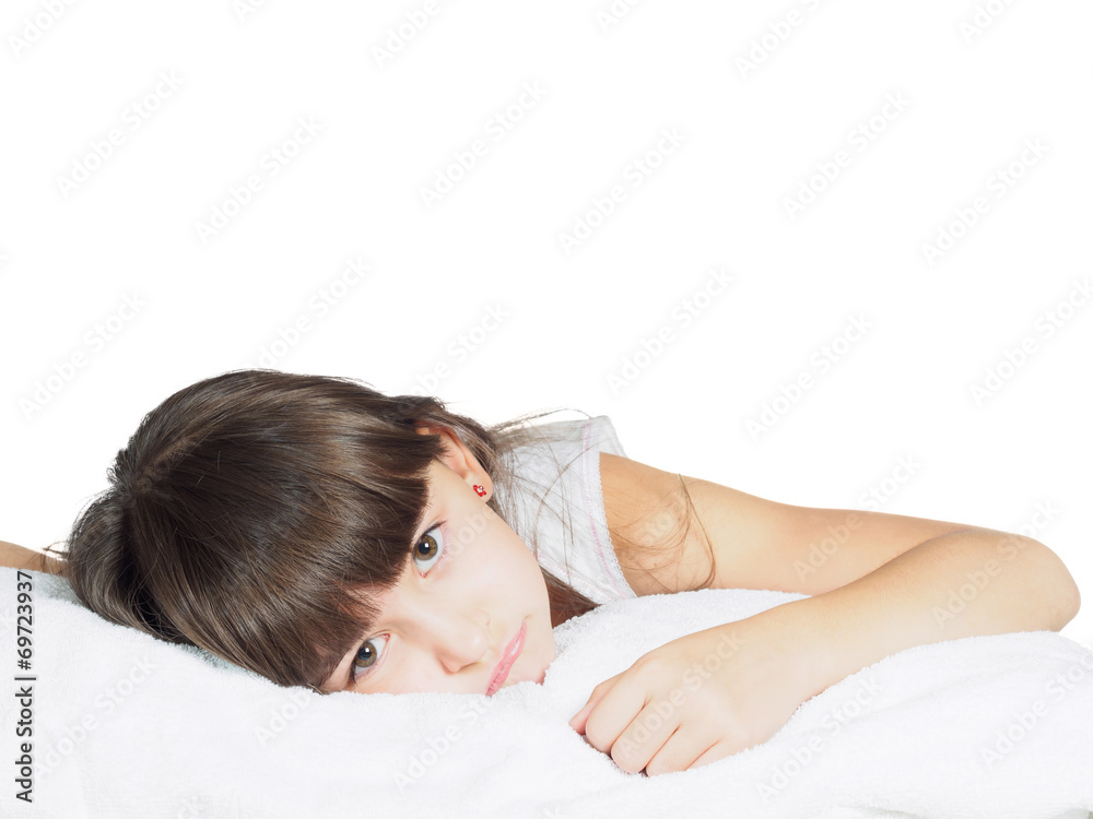 Portrait of sad girl child isolated on white Portrait of sad girl child isolated on white