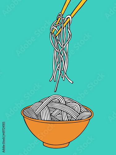 Cartoon noodles in the bowl with chopsticks