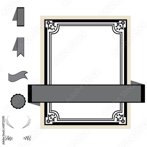 Retro vintage frame template with elements isolated on white © okolaa