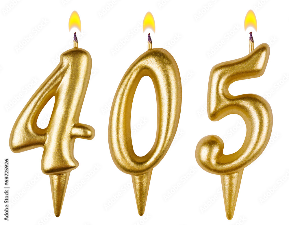 candles number four hundred five isolated on white background candles number four hundred five isolated on white background