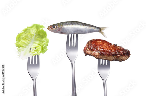 Salatblatt, Fisch und Fleisch