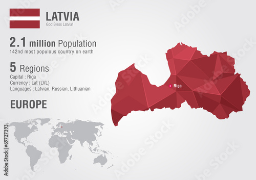 Latvia world map with a pixel diamond texture.