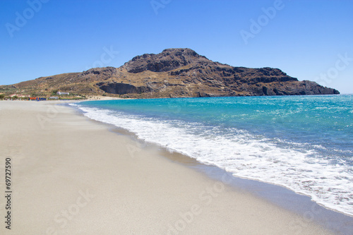 seashore with blue transparent water on Crete island in Greece
