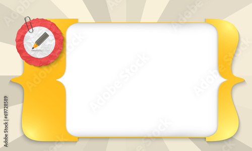 yellow brackets with a circle of crumpled paper and pencil